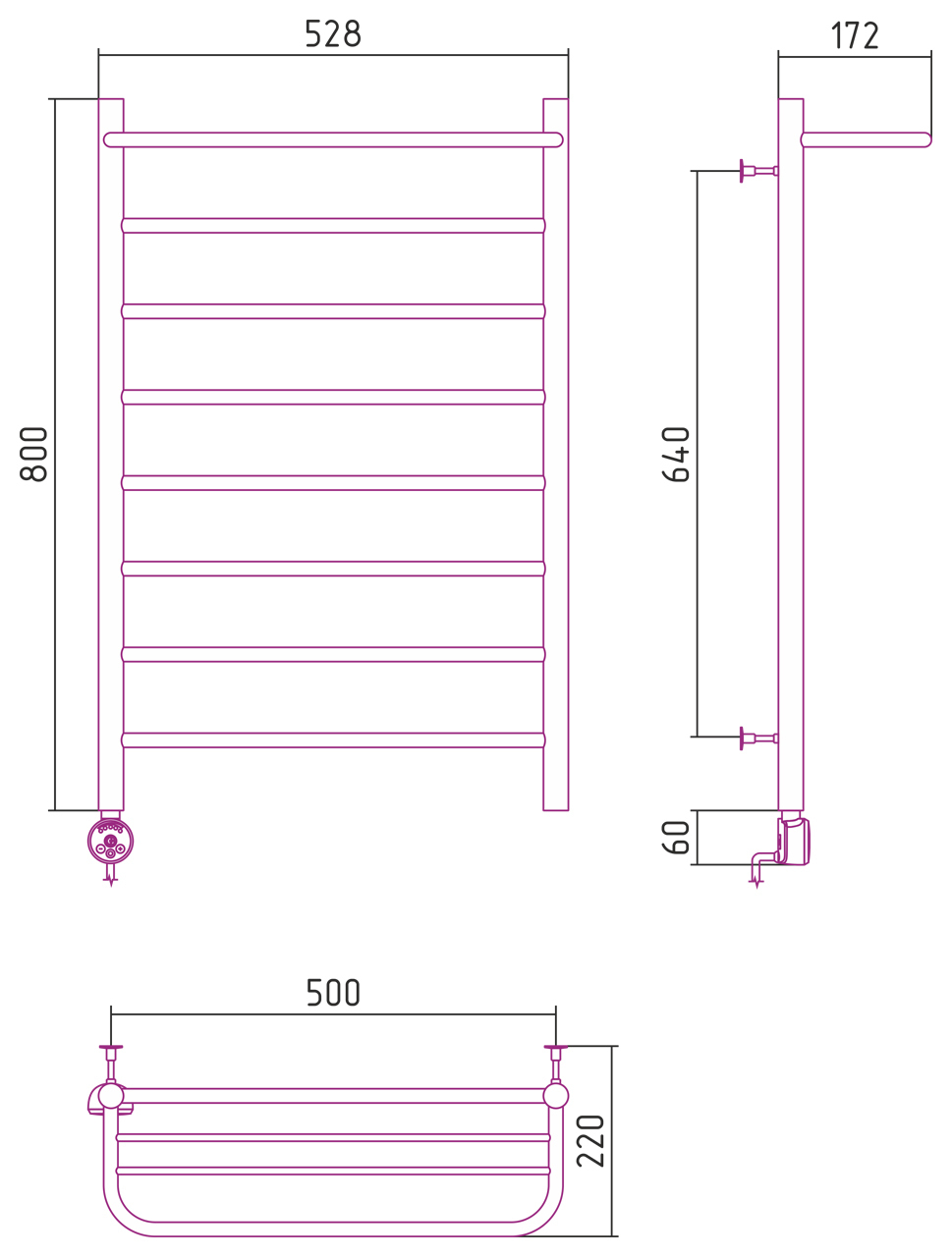 Полотенцесушитель электрический Стилье Формат №20 800x500